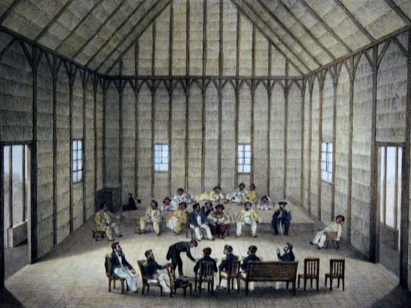 1815-Louis Jules Masselot - Assemblea dei capi delle Isole Sandwich in conferenza con il comandante della Venus